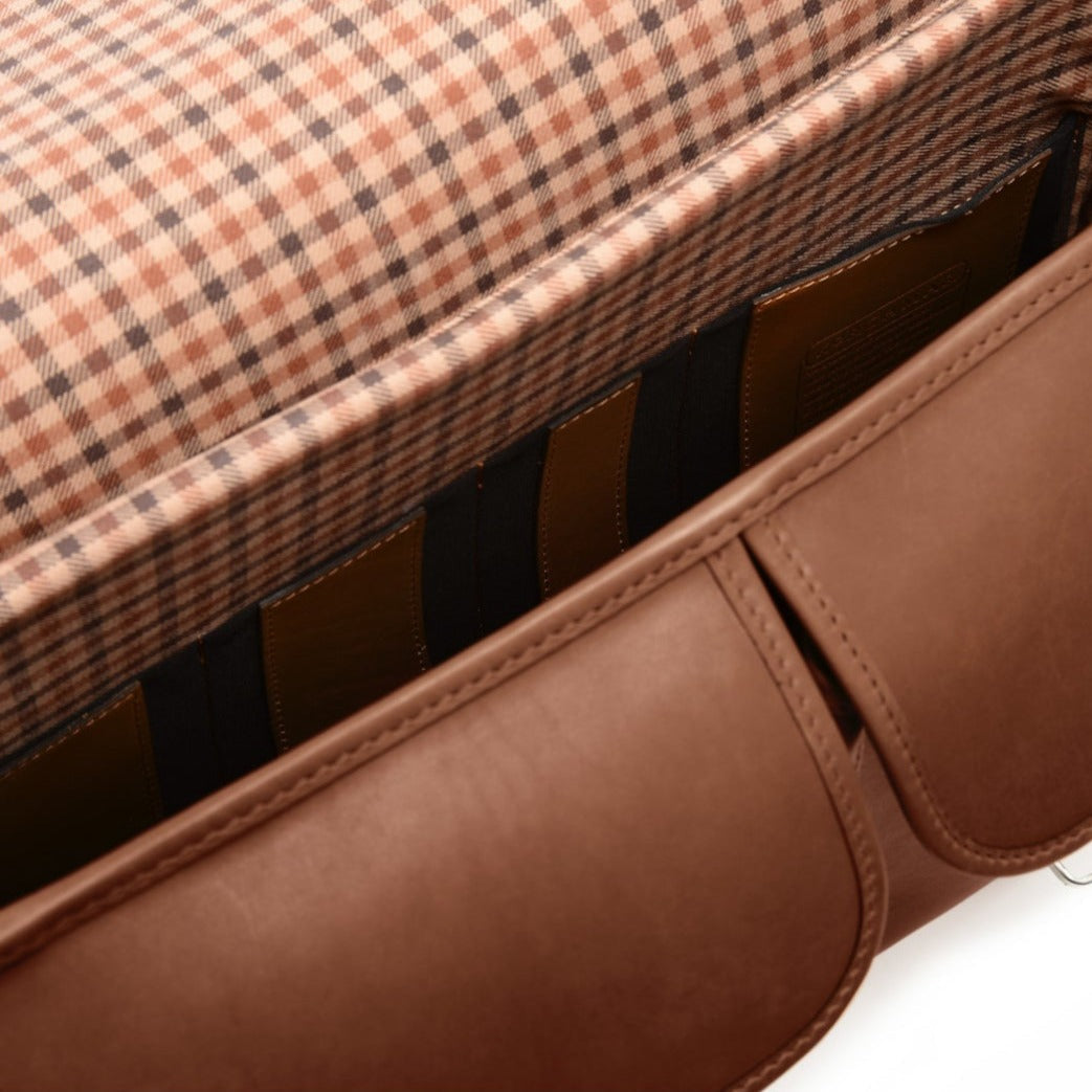 Garfield Leather Brief Case | Flap Over Computer Bag in Tan Leather | Initials and Gift Wrap | Korchmar Leather |