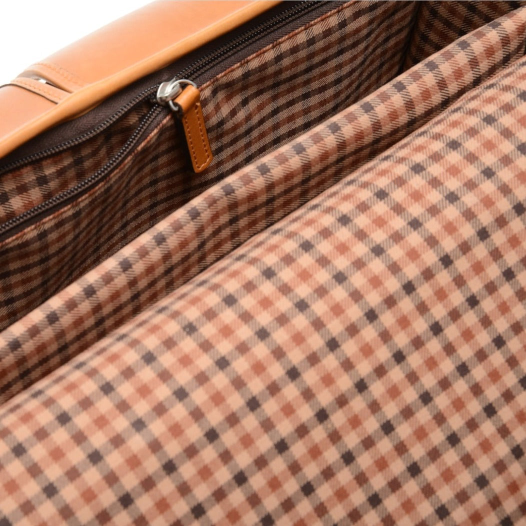 Garfield Leather Brief Case | Flap Over Computer Bag in Tan Leather | Initials and Gift Wrap | Korchmar Leather |