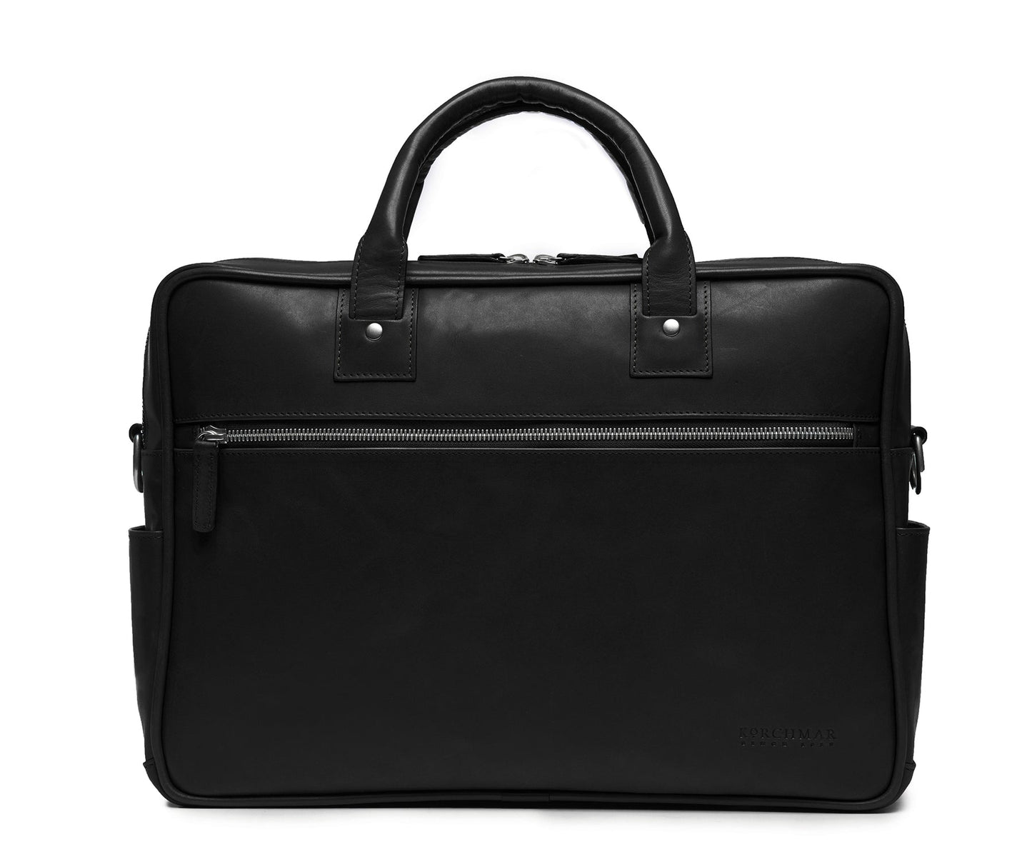 Redford Leather Brief Bag | 16" Zipper Briefcase | Initials Available | Korchmar Leather | Tan with Nickle Zipper