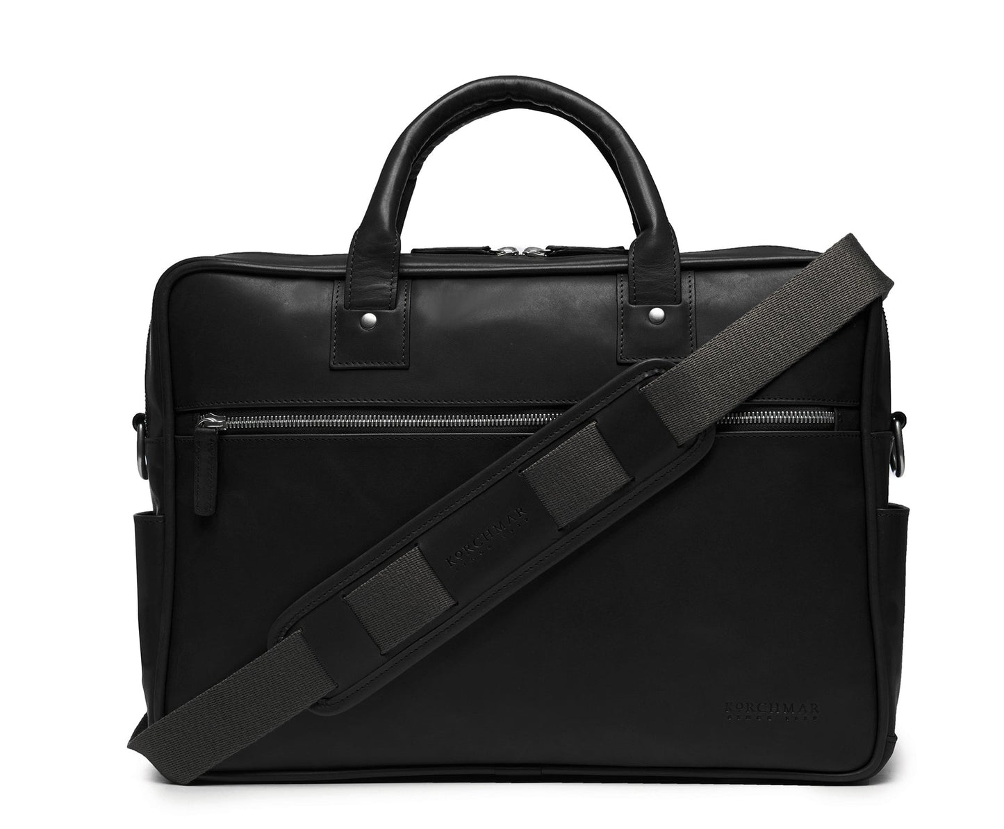 Redford Leather Brief Bag | 16" Zipper Briefcase | Initials Available | Korchmar Leather | Tan with Nickle Zipper