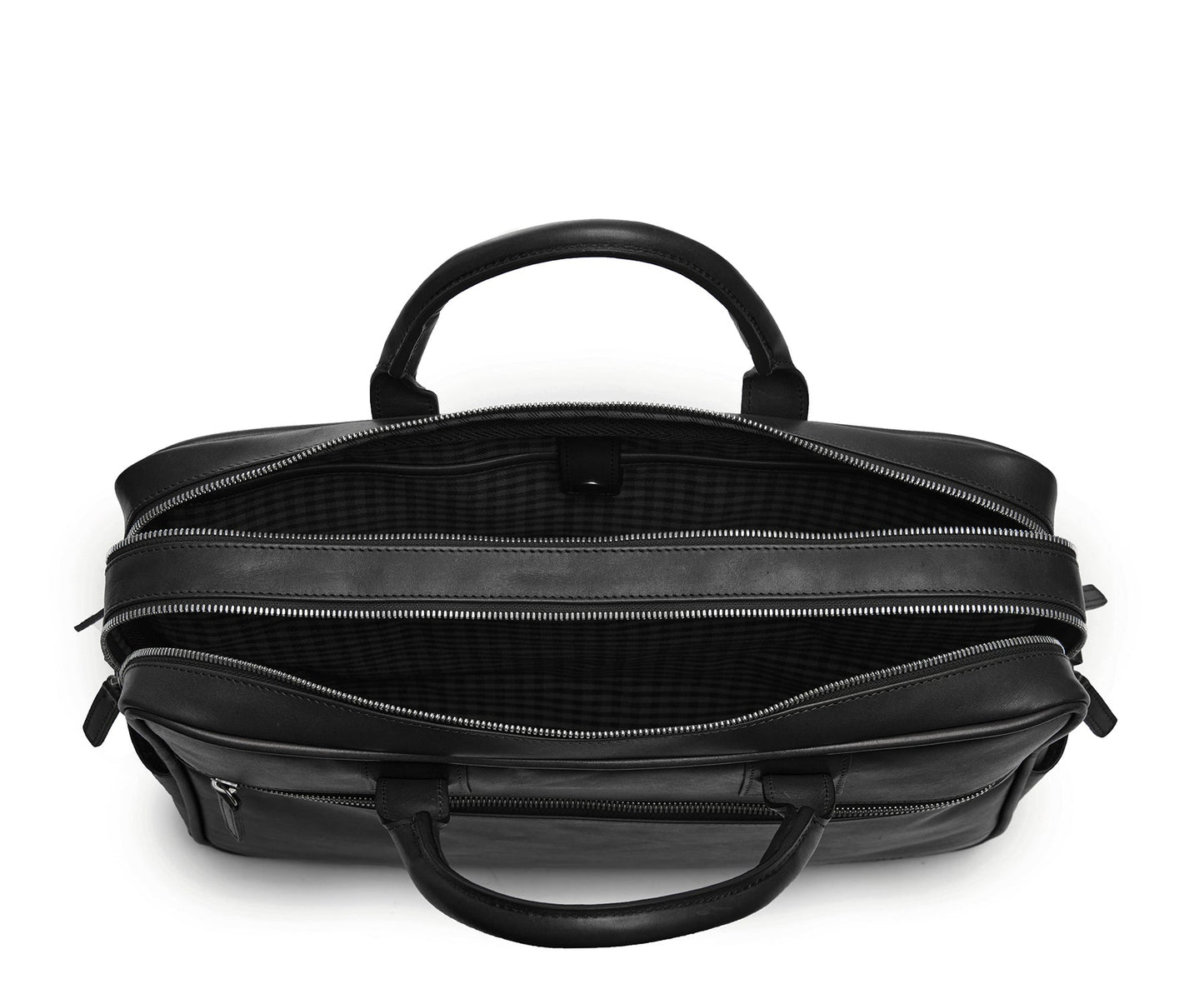 Redford Leather Brief Bag | 16" Zipper Briefcase | Initials Available | Korchmar Leather | Black with Nickle Zipper