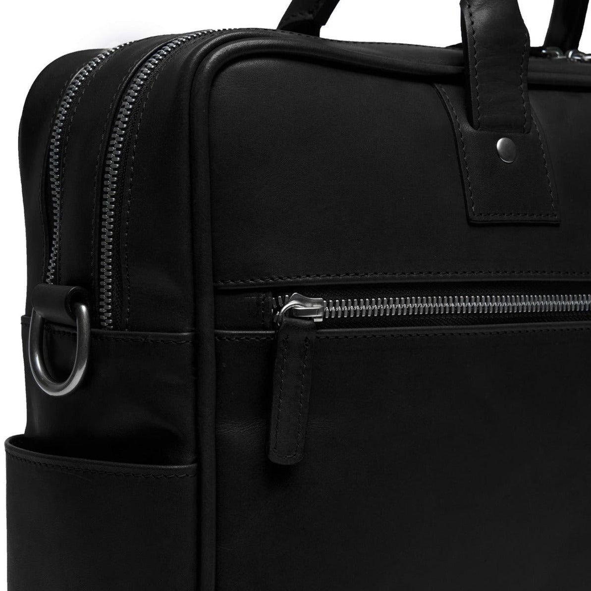 Redford Leather Brief Bag | 16" Zipper Briefcase | Initials Available | Korchmar Leather | Tan with Nickle Zipper