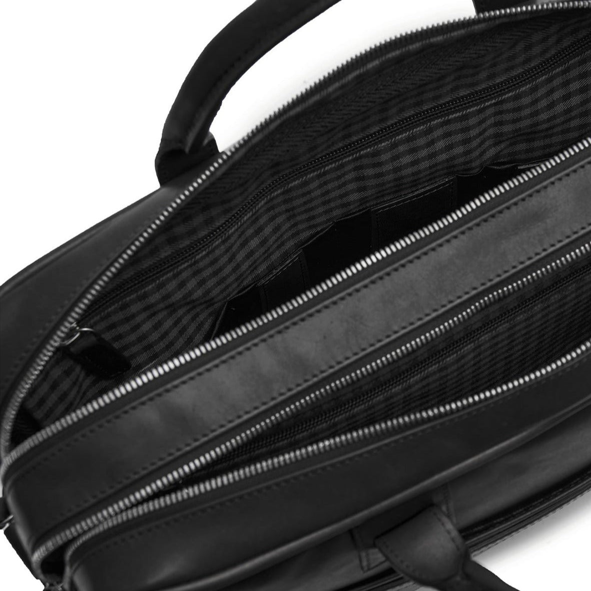 Redford Leather Brief Bag | 16" Zipper Briefcase | Initials Available | Korchmar Leather | Black with Nickle Zipper
