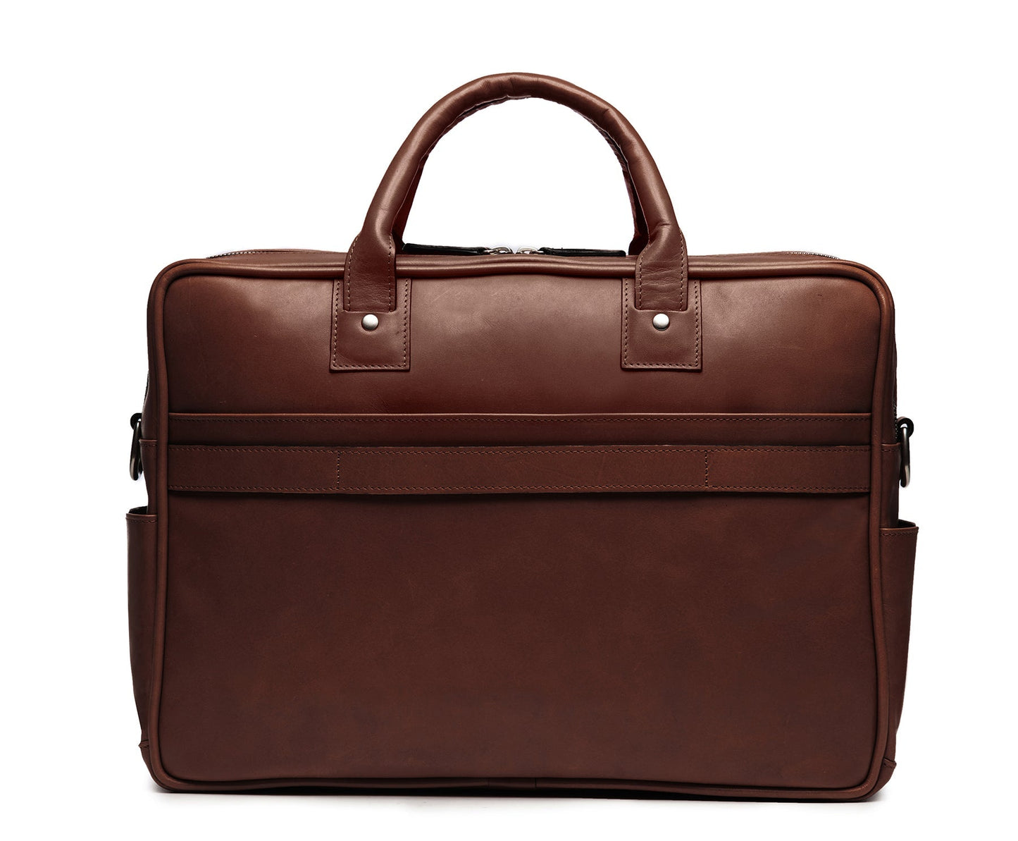 Redford Leather Brief Bag | 16" Zipper Briefcase | Initials Available | Korchmar Leather | Tan with Nickle Zipper