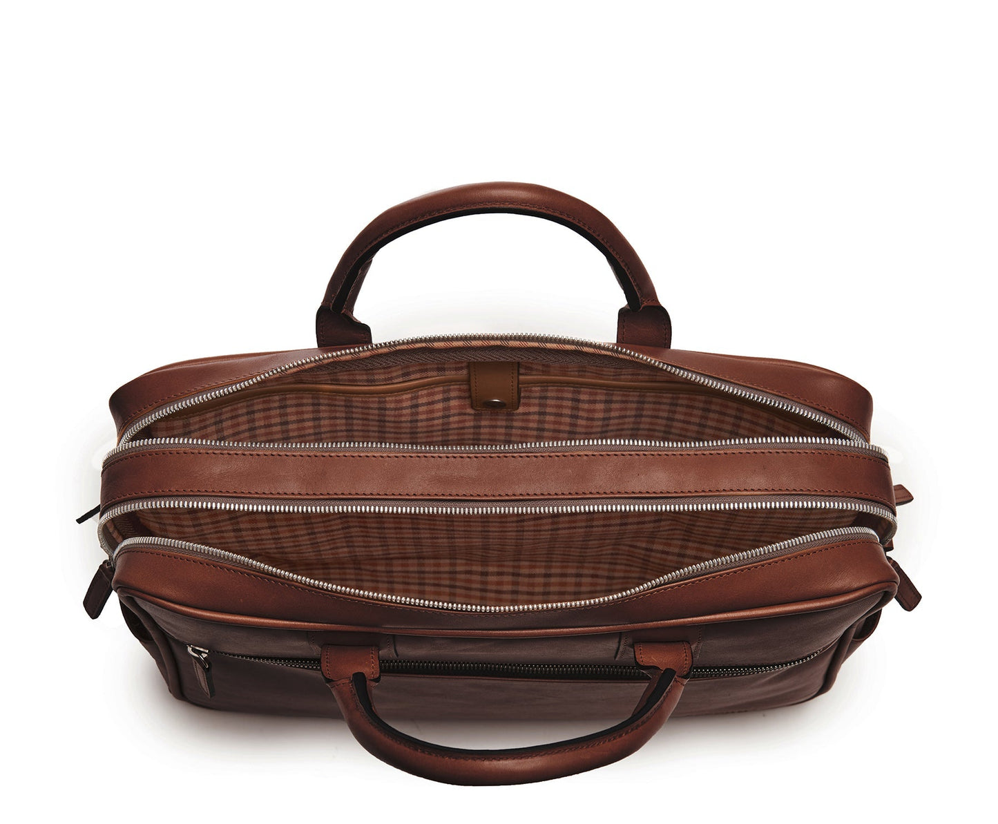 Redford Leather Brief Bag | 16" Zipper Briefcase | Initials Available | Korchmar Leather | Tan with Nickle Zipper