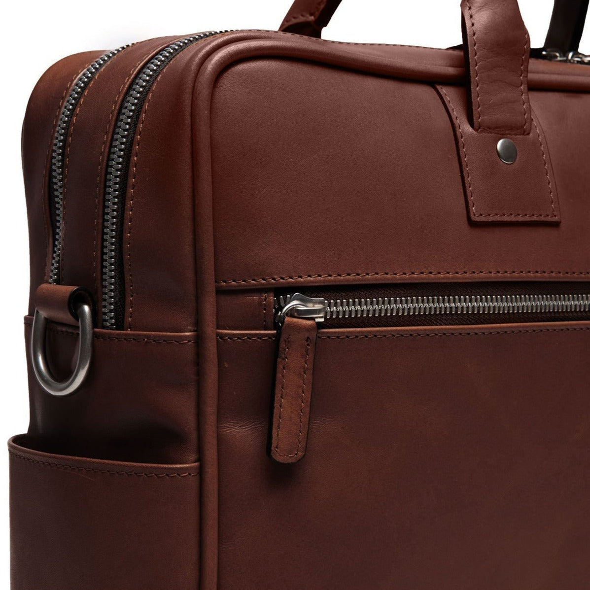 Redford Leather Brief Bag | 16" Zipper Briefcase | Initials Available | Korchmar Leather | Black with Nickle Zipper