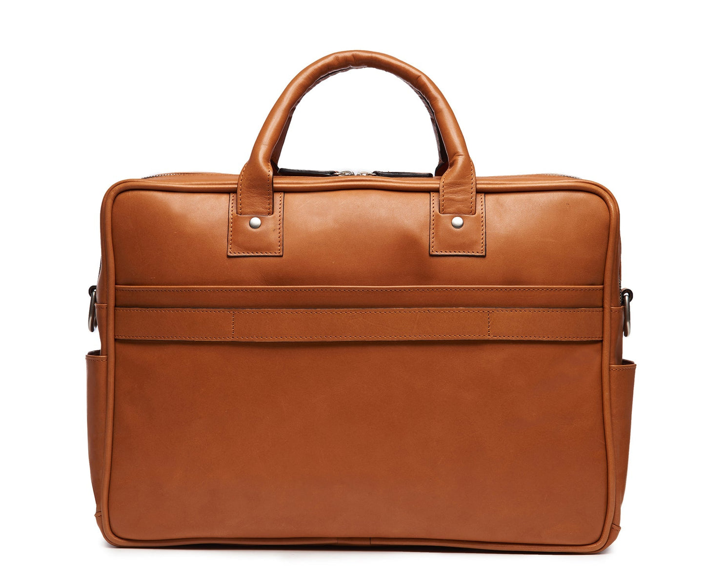 Redford Leather Brief Bag | 16" Zipper Briefcase | Initials Available | Korchmar Leather | Tan with Nickle Zipper