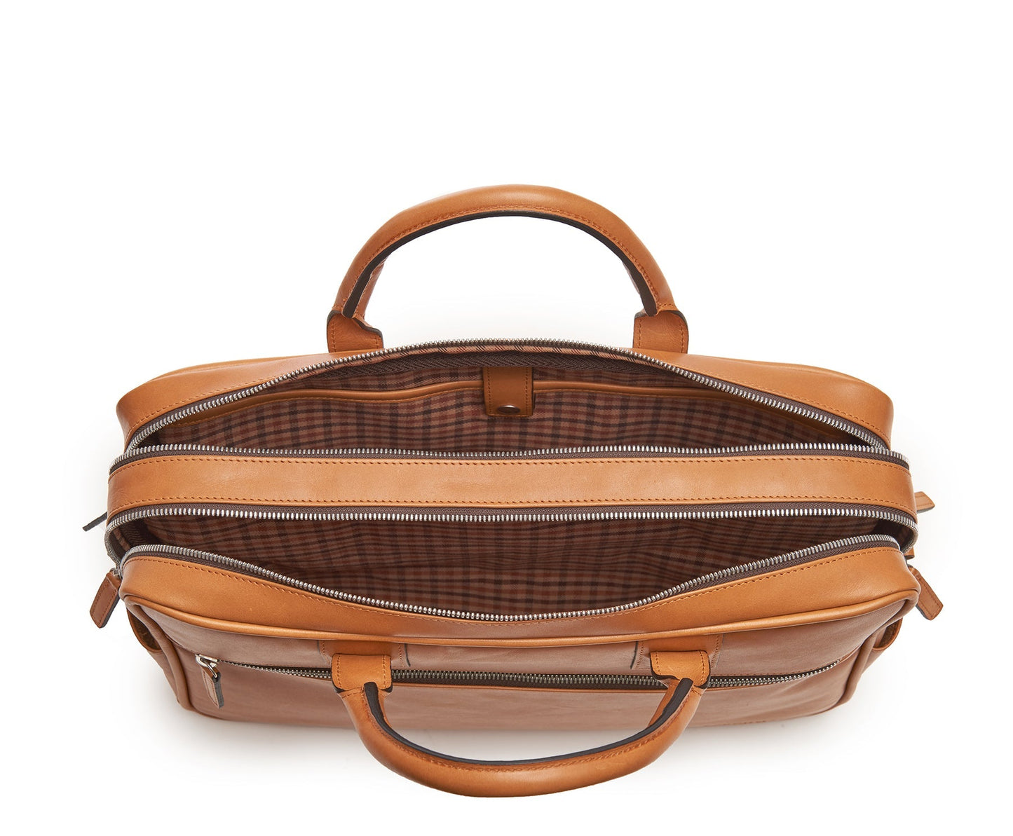 Redford Leather Brief Bag | 16" Zipper Briefcase | Initials Available | Korchmar Leather | Tan with Nickle Zipper