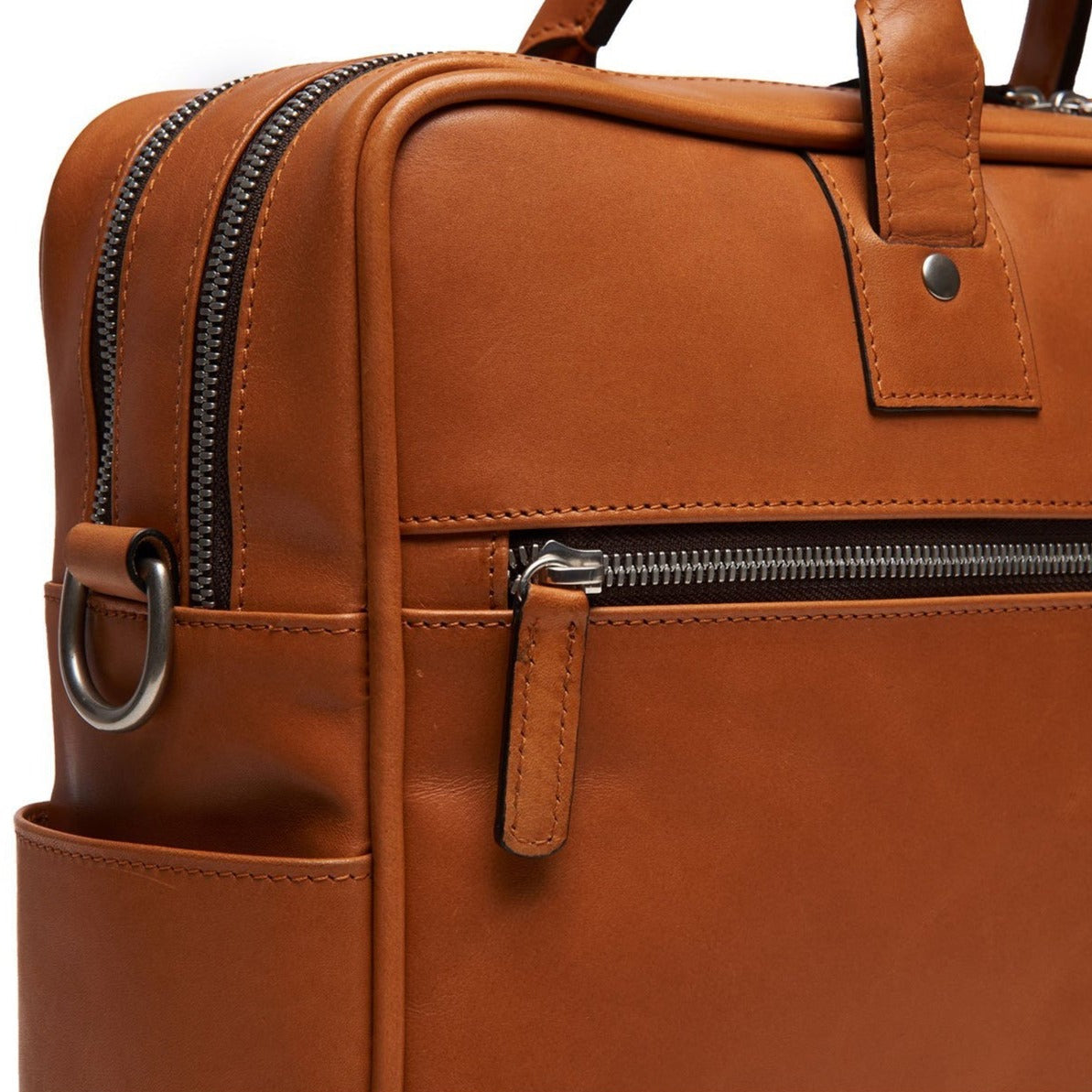 Redford Leather Brief Bag | 16" Zipper Briefcase | Initials Available | Korchmar Leather | Black with Nickle Zipper
