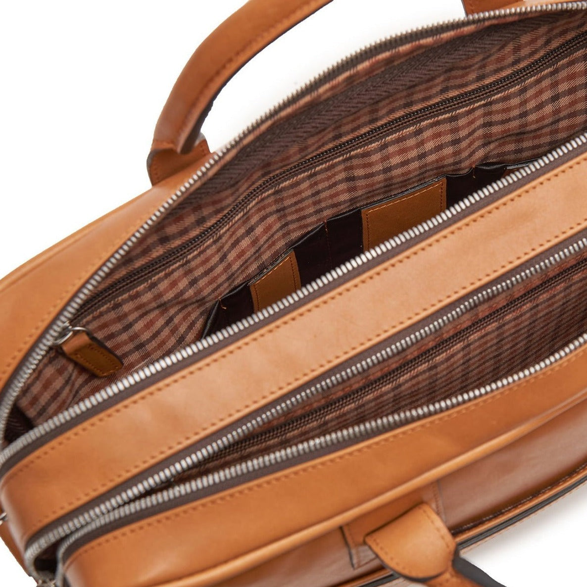 Redford Leather Brief Bag | 16" Zipper Briefcase | Initials Available | Korchmar Leather | Tan with Nickle Zipper