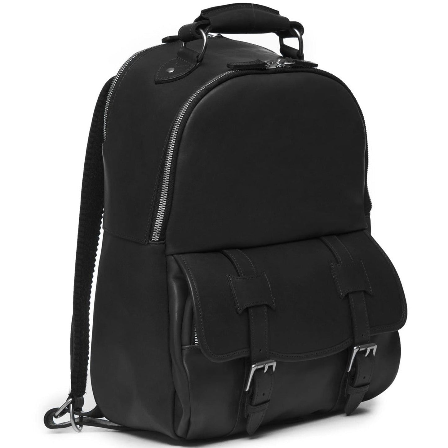 Lewis Classic 16" Leather Backpack | Black Leather Backpack | Nickle Zippers | Korchmar