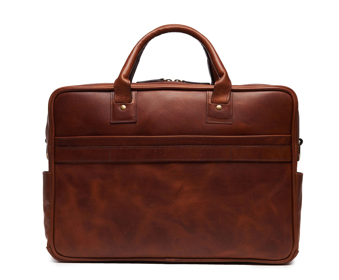 Redford Leather Brief Bag | 16" Zipper Briefcase | Initials Available | Korchmar Leather | Traditional Brown