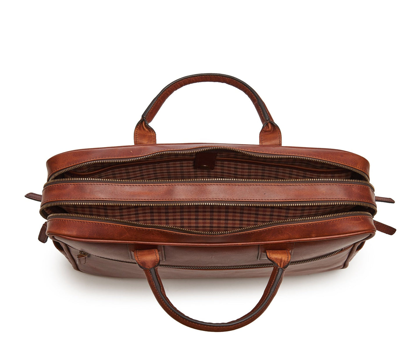 Redford Leather Brief Bag | 16" Zipper Briefcase | Initials Available | Korchmar Leather | Traditional Brown