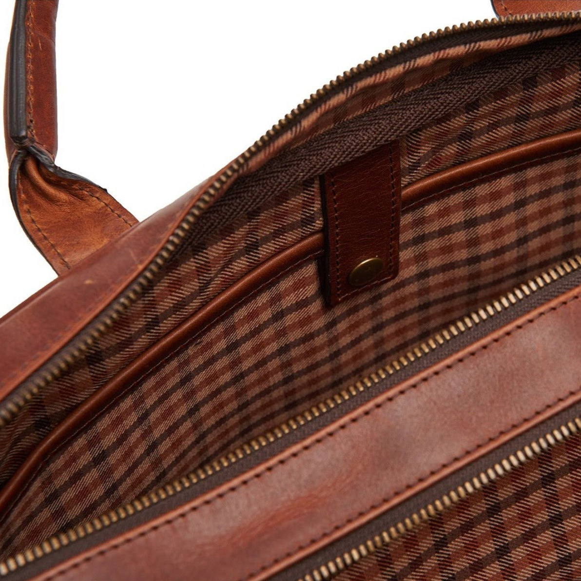 Redford Leather Brief Bag | 16" Zipper Briefcase | Initials Available | Korchmar Leather | Traditional Brown
