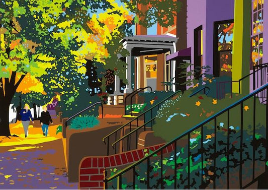 Framed Georgetown in Autumn | Georgetown Town Houses in Fall | Joseph Craig English, Artist | 13 by 16 Inches-Giclee Print-Sterling-and-Burke