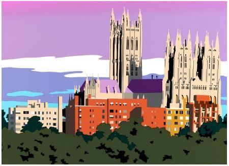 Framed Washington National Cathedral | Washington National Cathedral Art | View from Alban Towers | Art by Joseph Craig English | 13 by 16 inches-Giclee Print-Sterling-and-Burke