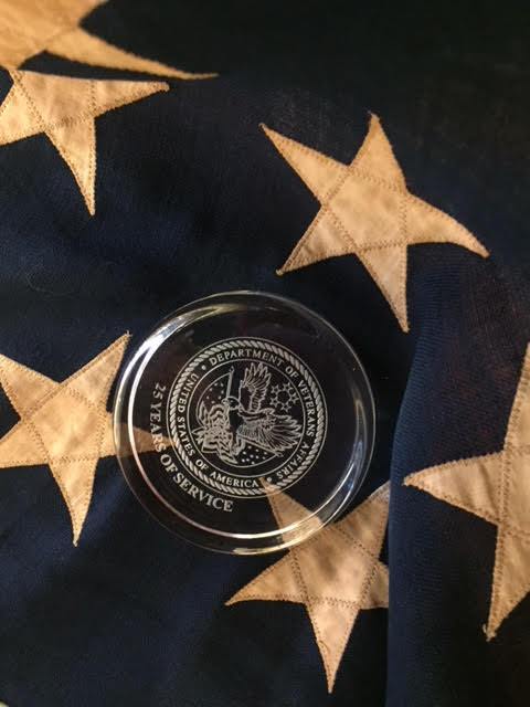 VA Service Award | 20 Years of Service | Round Lead Crystal Paperweight | Sterling and Burke-Crystal-Sterling-and-Burke