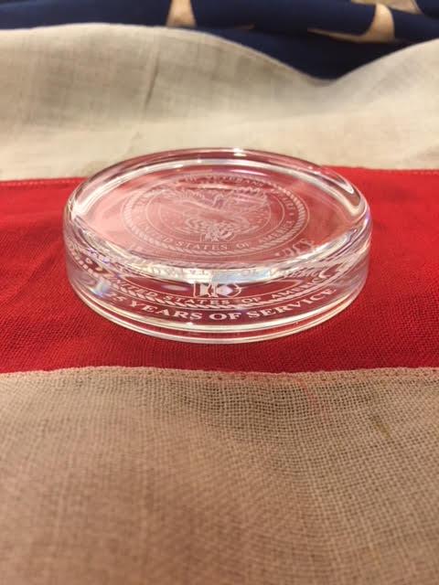 VA Service Award | 20 Years of Service | Round Lead Crystal Paperweight | Sterling and Burke-Crystal-Sterling-and-Burke