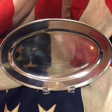 VA Service Award | 40 Years of Service | Engraved Oval Tray with Stand | Sterling and Burke-Pewter-Sterling-and-Burke