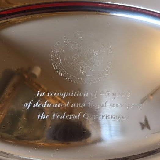 VA Service Award | 40 Years of Service | Engraved Oval Tray with Stand | Sterling and Burke-Pewter-Sterling-and-Burke