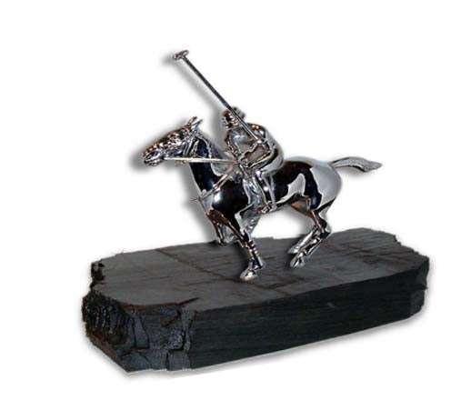 Award, Sculpture, Paperweight Hood Ornament | POLO Player on Horse | Car Mascot | 4.5 by 5 Inches | Made in England