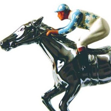 Award Trophy | Hood Ornament Mascot, Model | RACEHORSE with JOCKEY | 4 by 6 Inches | Made in England