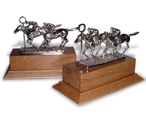 Award Trophy | Hood Ornament Mascot, Model | RACEHORSE with JOCKEY | 4 by 6 Inches | Made in England