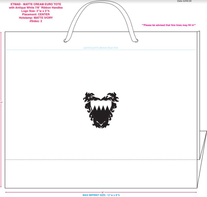 Embassy of Bahrain | 400 Gift Bags | Large Horizontal Bag | Matte Ivory Bag, Ivory Hot Stamp Seal on Front and Back, Ivory Handles
