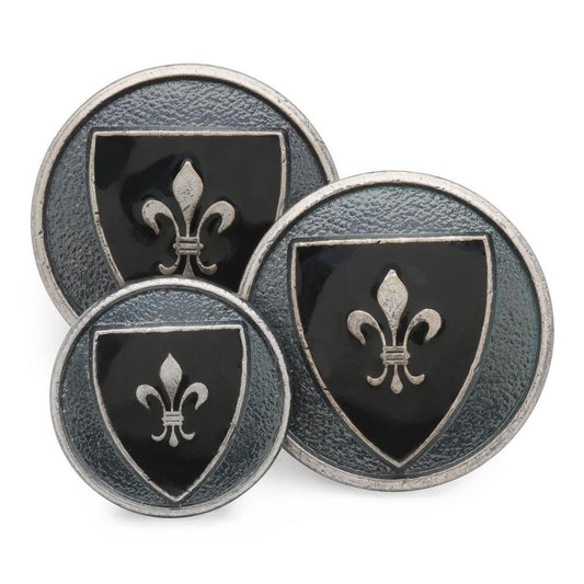 Heraldic Shield Blazer Button Set | Dark Navy Blue Enamel Blazer Buttons | Matte Silver Finish | Made in UK-Blazer Buttons-Sterling-and-Burke