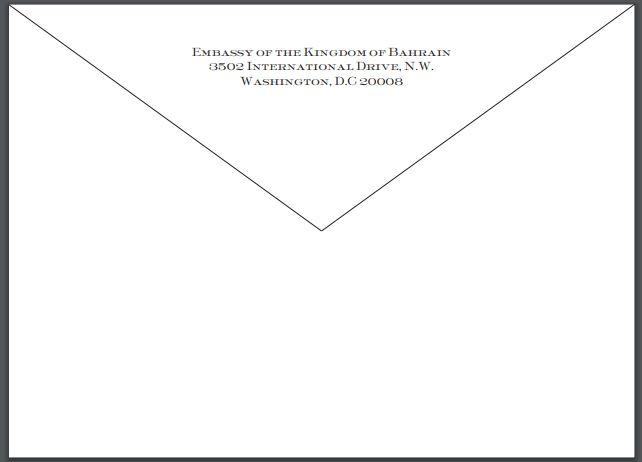 Bespoke Proof | Bahrain Embassy Stationery | Correspondence Sheet and Envelope | Gold Seal and Text in Two Locations - Text on Large Correspondence Sheets and Text on Envelope Set | Hand Engraved | Sterling and Burke Ltd-Custom Stationery-Sterling-and-Burke