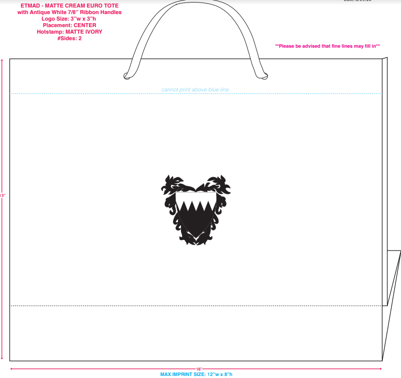 Embassy of Bahrain | 400 Gift Bags | Large Horizontal Bag | Matte Ivory Bag, Ivory Hot Stamp Seal on Front and Back, Ivory Handles