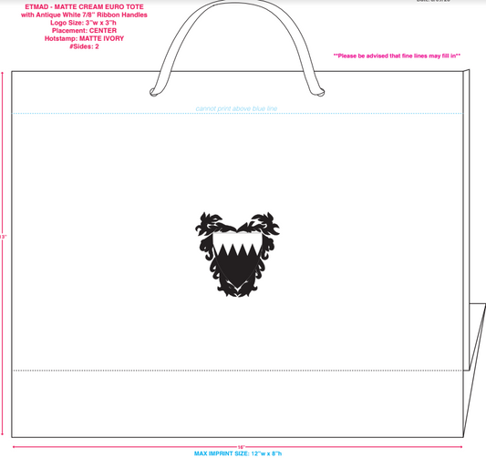 Embassy of Bahrain | 400 Gift Bags | Large Horizontal Bag | Matte Ivory Bag, Ivory Hot Stamp Seal on Front and Back, Ivory Handles