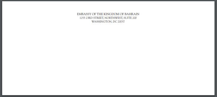 Embassy of Bahrain | American Letter Sheet and Envelope | Thermography, Printing, Embossing, Engraving