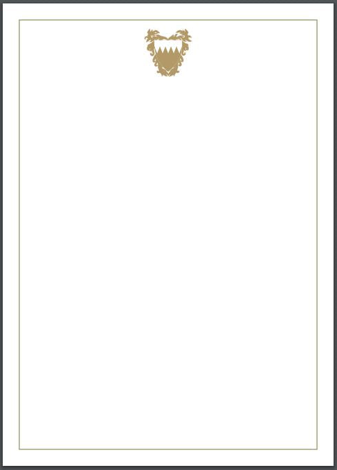 Bespoke Stationery | Bahrain Embassy | Menu Card with Gold / Silver Seal and Optional Gold / Silver Border | All Hand Engraved