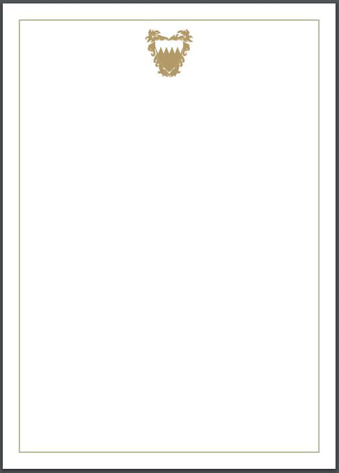Bahrain Embassy | 5 by 7 Inch Menu Cards | Gold Seal w/ Gold Border | Natural White | Hand Engraved