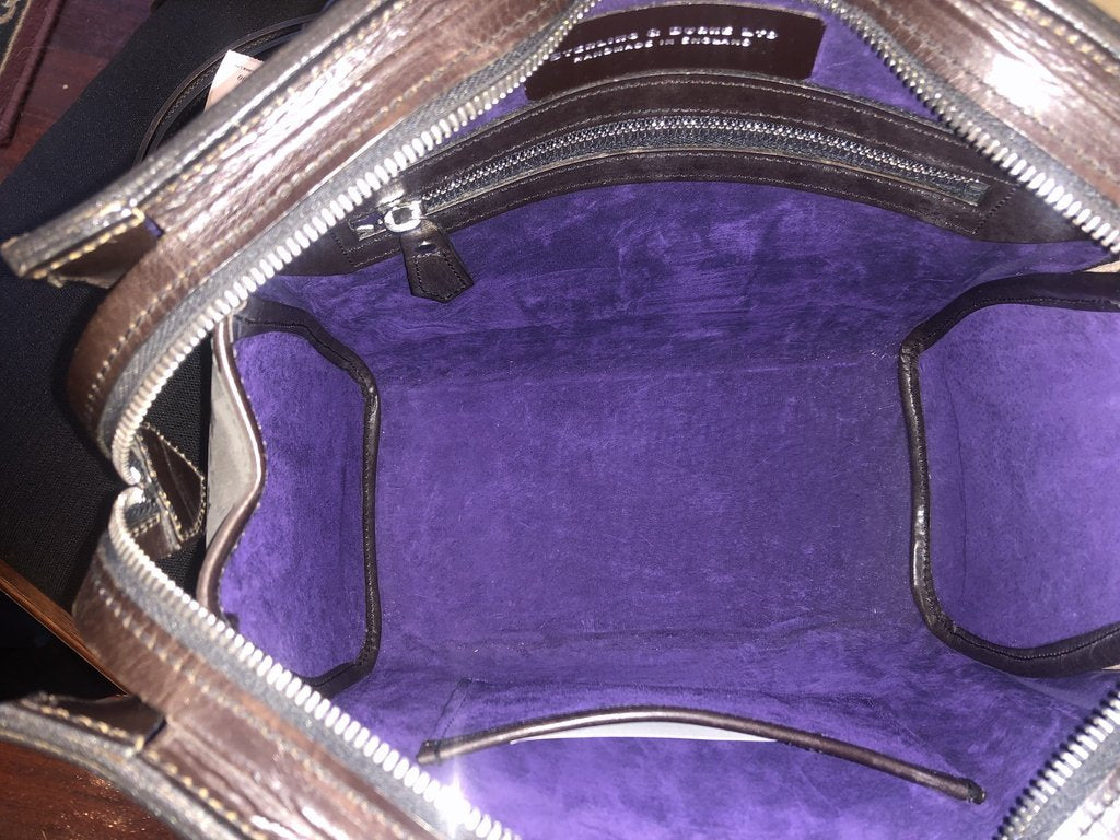 Purple Suede Lining | Dark Havanna English Bridle | Polished Nickel Fittings