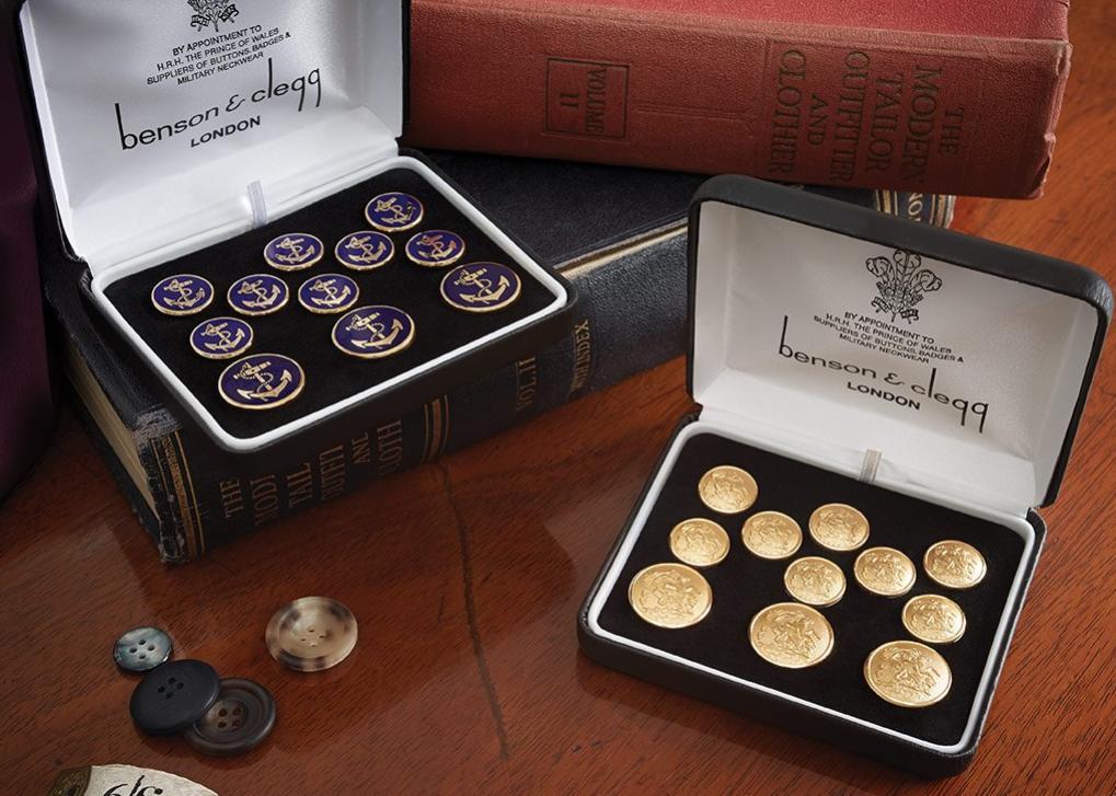 Navy Enamel on Gold Tennis Buttons | Navy Blue and Gold Blazer Buttons | Double Breasted Blazer Tennis Button Set | Made in England-Blazer Buttons-Sterling-and-Burke