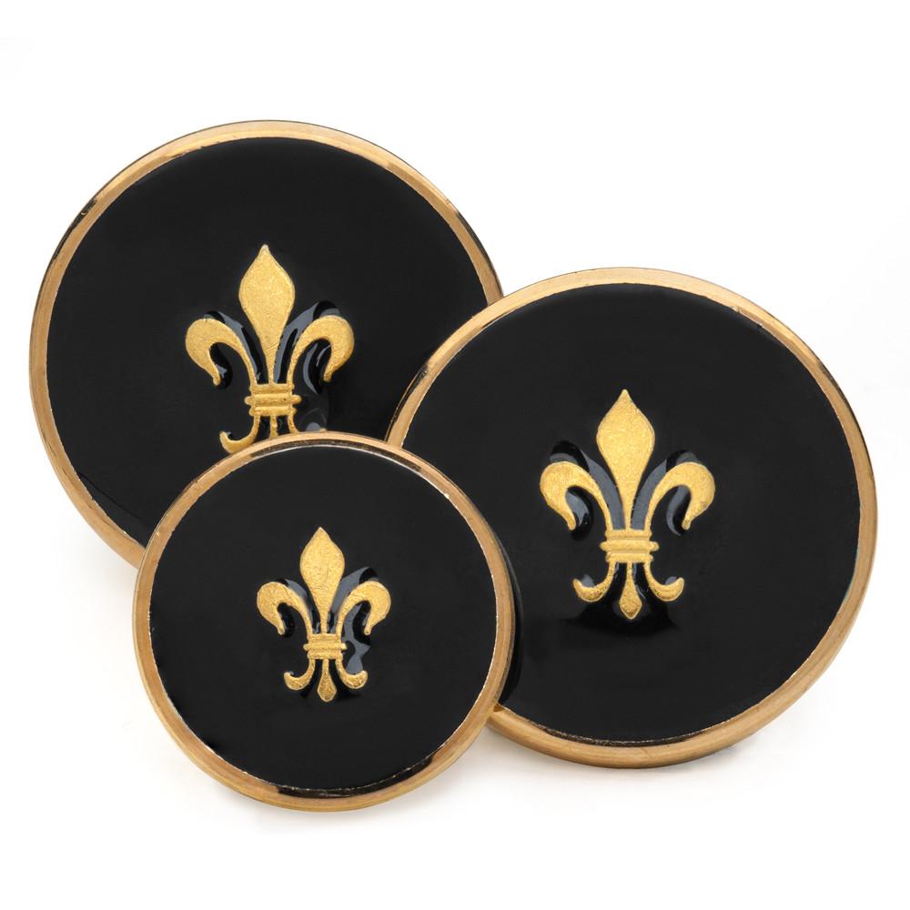 Fleur de Lys Blazer Buttons | Fleur de lys Black Enamel on Gold Blazer Buttons | Made in England