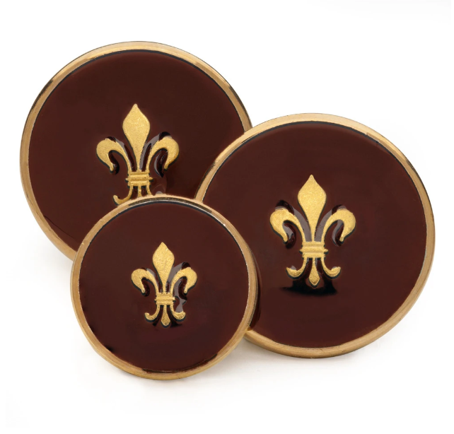 Fleur de Lys Blazer Buttons | Burgundy Red Enamel on Gold Blazer Buttons | Superior quality | Made in England