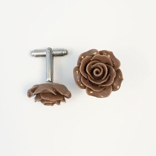 Flower Cufflinks | Brown Floral Cuff Links | Polished Finish Cufflinks | Hand Made in USA-Cufflinks-Sterling-and-Burke