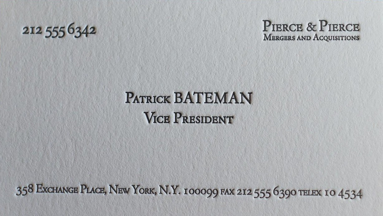Bespoke Stationery | Patrick Bateman Business Card | US Size | No Gold - Single Colour Logo with Text Only | Hand Engraved