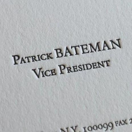 Bespoke Stationery | Patrick Bateman Business Card | US Size | No Gold - Single Colour Logo with Text Only | Hand Engraved