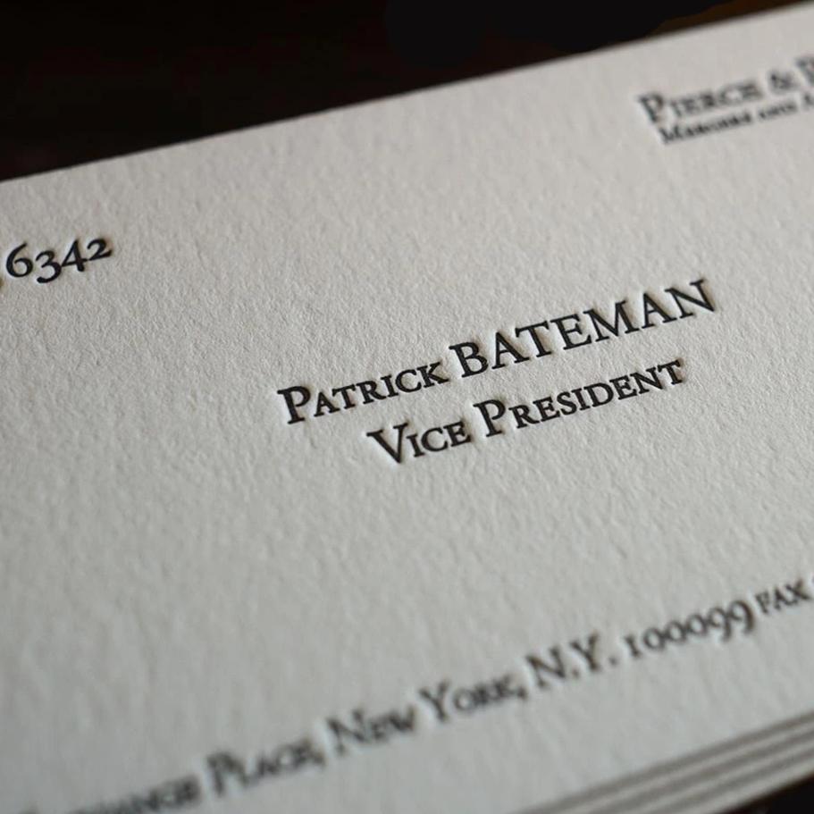 Bespoke Stationery | Patrick Bateman Business Card | US Size | No Gold - Single Colour Logo with Text Only | Hand Engraved