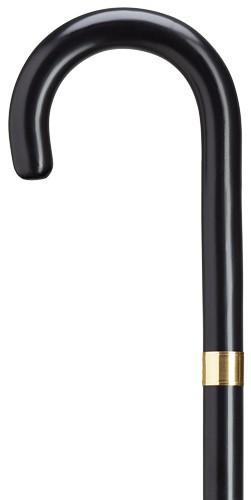 Ebony Finish Crook Handle Cane / Walking Stick | Elegant Cane with Gold Band | Made in USA-Walking Stick-Sterling-and-Burke