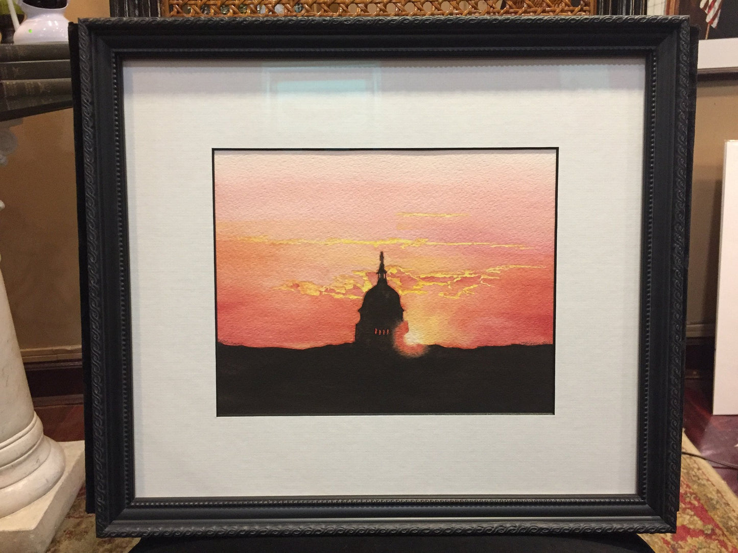 Capitol Morning | Watercolor, Framed by Carole Moore Biggio | 14" x 16"-Original Watercolor-Sterling-and-Burke