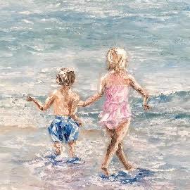 CUSTOM ORDER | Original Oil Painting | "Sweet Big Sister" | Frame: Distressed White | Artist: Claire Howard | 36 by 48 inches-Oil Painting-Sterling-and-Burke