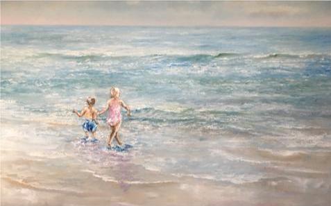 CUSTOM ORDER | Original Oil Painting | "Sweet Big Sister" | Frame: Distressed White | Artist: Claire Howard | 36 by 48 inches-Oil Painting-Sterling-and-Burke