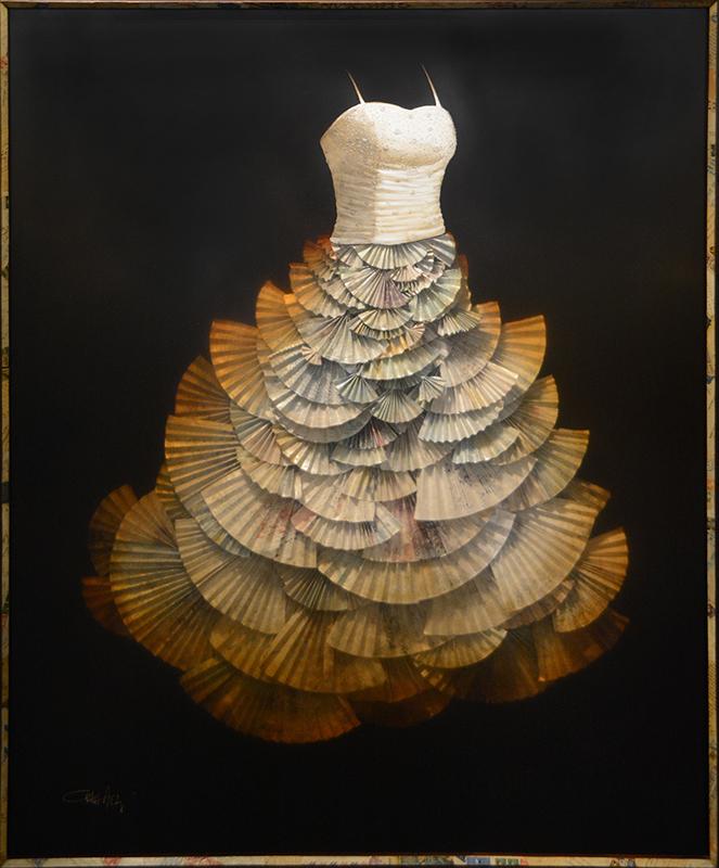 Craig Alan, Artist | Narrative Dress: Bouquet Bow | Mixed Media on Board | 48 by 60 Inches-Acrylic Painting-Sterling-and-Burke
