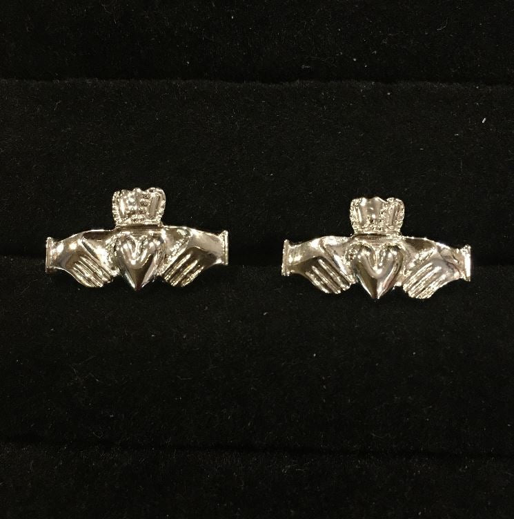 Claddah Cufflinks | Irish Claddah (two hands and a heart) Cufflinks Manufactured in USA Silver Finish