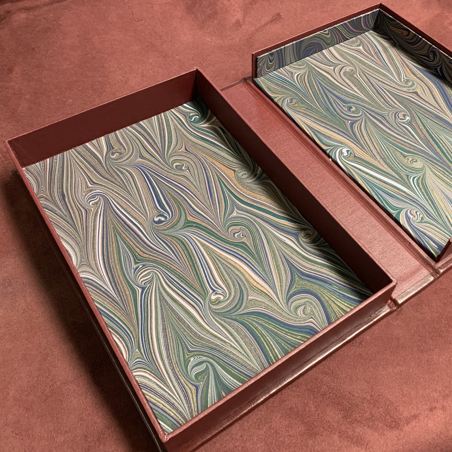Bespoke Clamshell Archival Box | Leather Custom Box to Fit Special Red Photo Album | Made in USA | Charing Cross